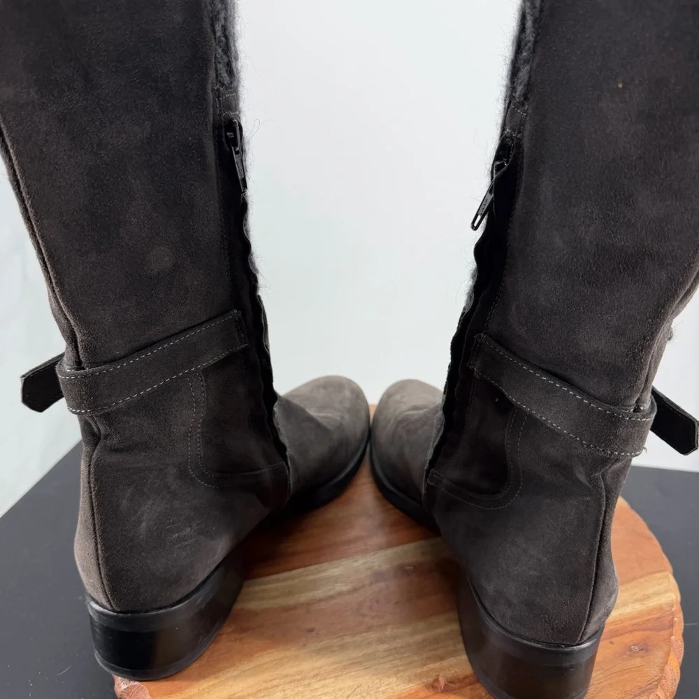 Napoleoni‎ suede knee-high boots sweater-knit embroidered shaft buckled strap 41